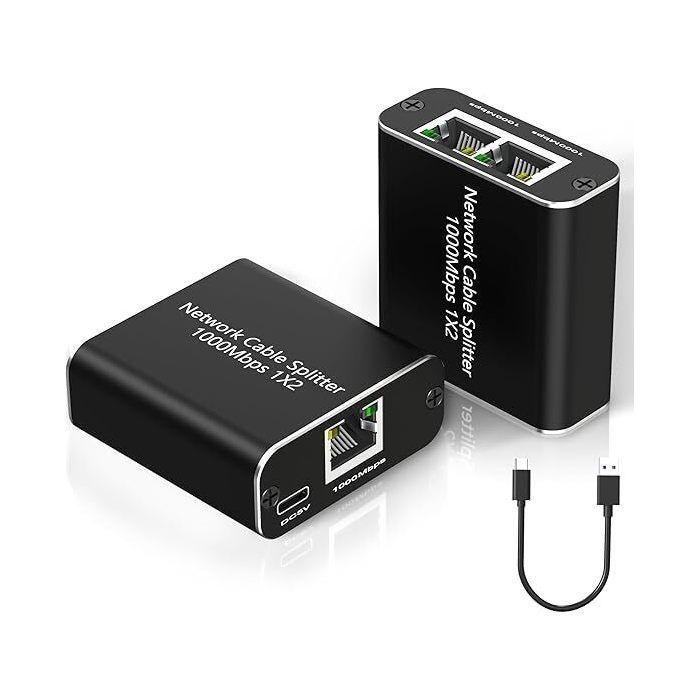 RJ45 Switch, Ethernet 2 Port, Doppelausgang 1000 Mbps, für Computer, Hub, Switch, Router, Digitalfernsehen