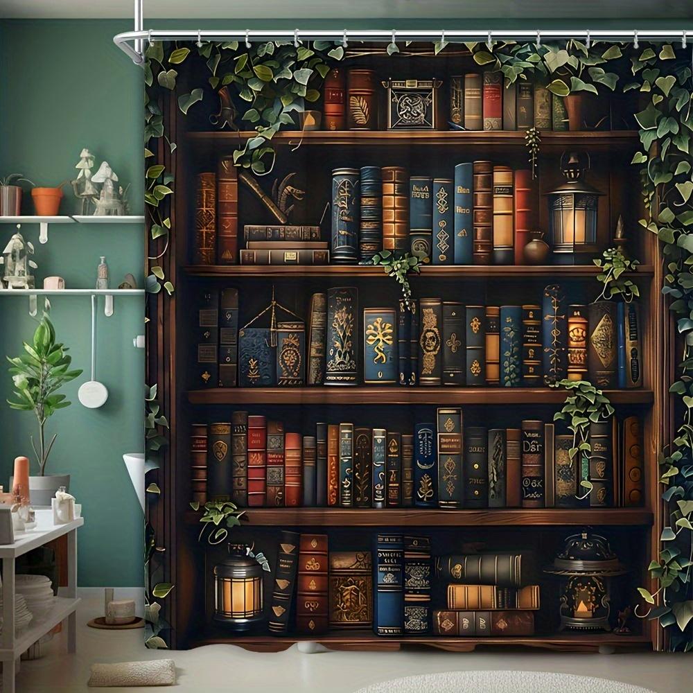 Vintage Grön Duschdraperi - Polyester, Maskintvättbart, Inkluderar Krokar, Idealiskt för Badrumsinredning och Inflyttningspresent