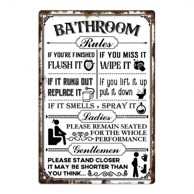 Vintage Metal Tin Poster Retro Bathroom Wall Art Sign Restroom Decor Plaque Metal Plate Poster for Toilet Home Decor