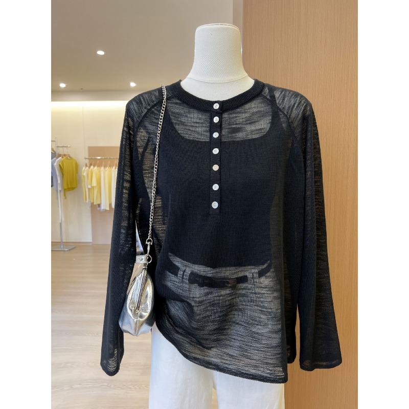 

Женская летняя блузка с длинными рукавами и полуоткрытым вырезом, солнцезащитная, премиум-топ one size fits all чёрный