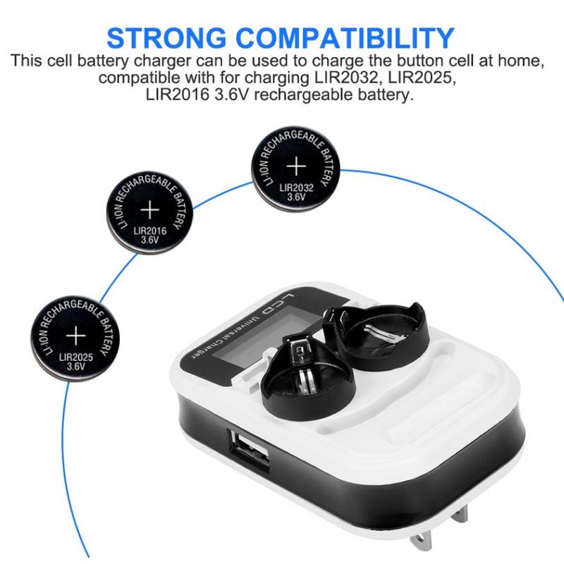 Smart LCD US EU Stecker Knopfzellen-Batterieladegerät für LIR2032 LIR2025 LIR2016 2 Slot