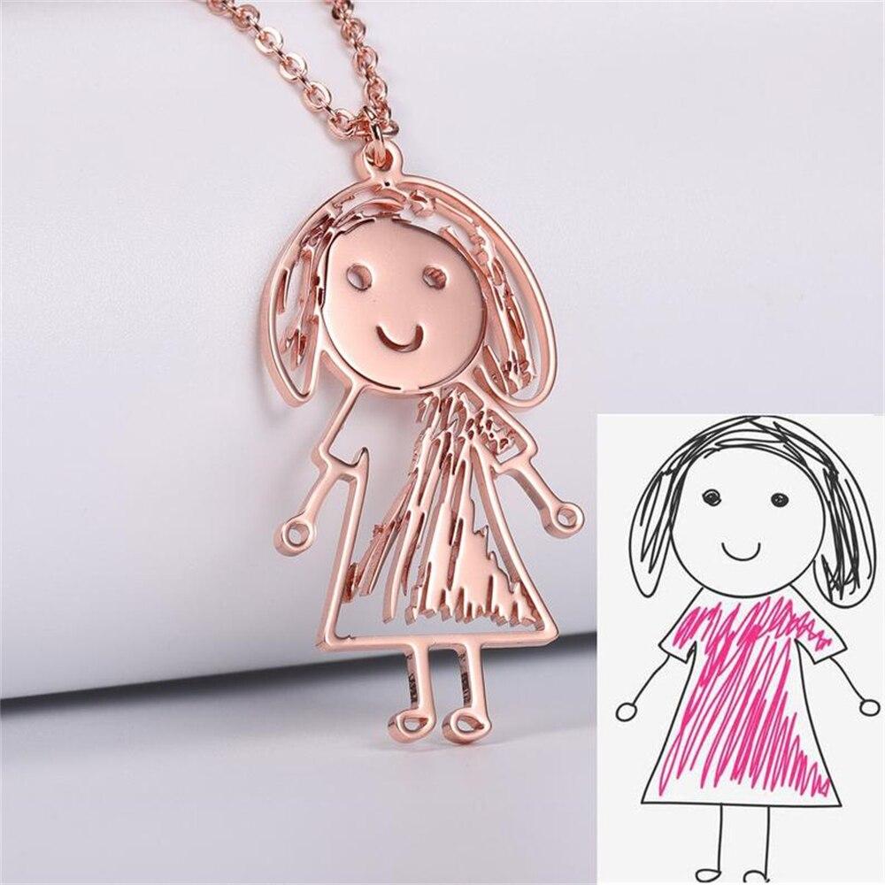

Fils Custom Kids Drawing Ожерелье Подвеска Из Нержавеющей Стали Персонализированные Детские Художественные Изделия Подвеска Для Детей Ювелирные Изделия Подарки На День Рождения серебряный