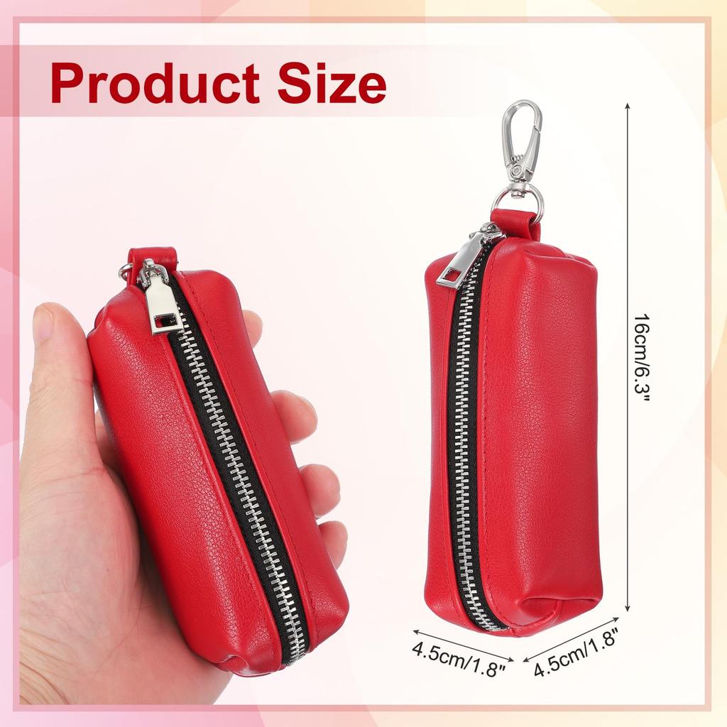 [uxcell] Leather Coin Case with Car Key Holder, Keychain Pouch, Unisex, Small Coin Case with Key Ring, Red