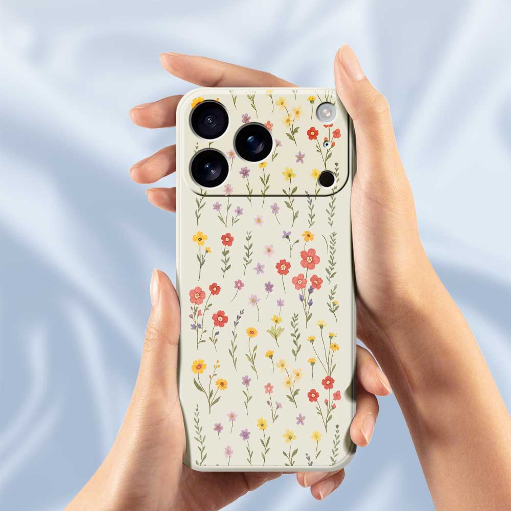 For iPhone 17 Pro Case Flowers and Grass Pattern Printing Straight Edge TPU Phone Back Cover