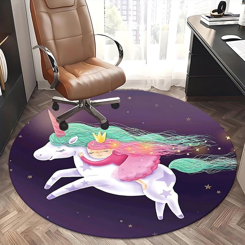 Unicorn and Princess Chair Mat - Round Carpet for Home Decor, Office, Living Room
