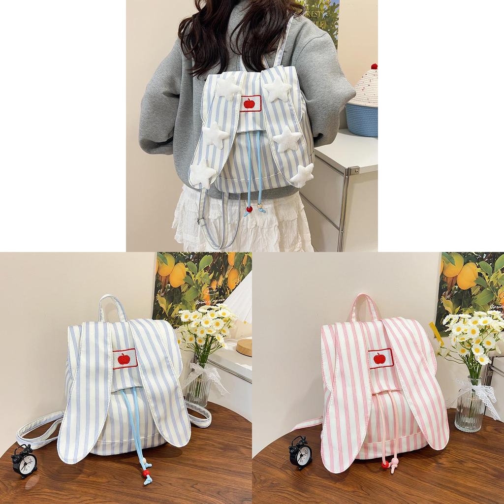 Cute Bunny Ear Backpack Large Capacity Nylon School Bag For Daily Use