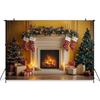 Mocsicka Christmas Photography Background Xmas Tree Fireplace Yellow Wall Decoration Family New Year Party Photo Backdrop Banner