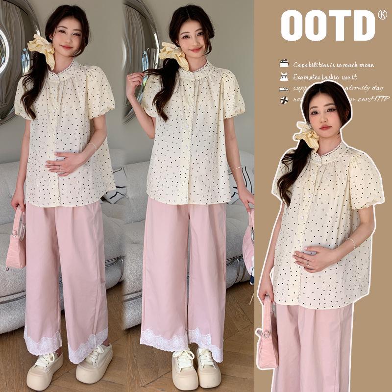 Summer 2026 Sweet Polka Dot Puff Sleeve Maternity Top - Age-Reducing Fashion M