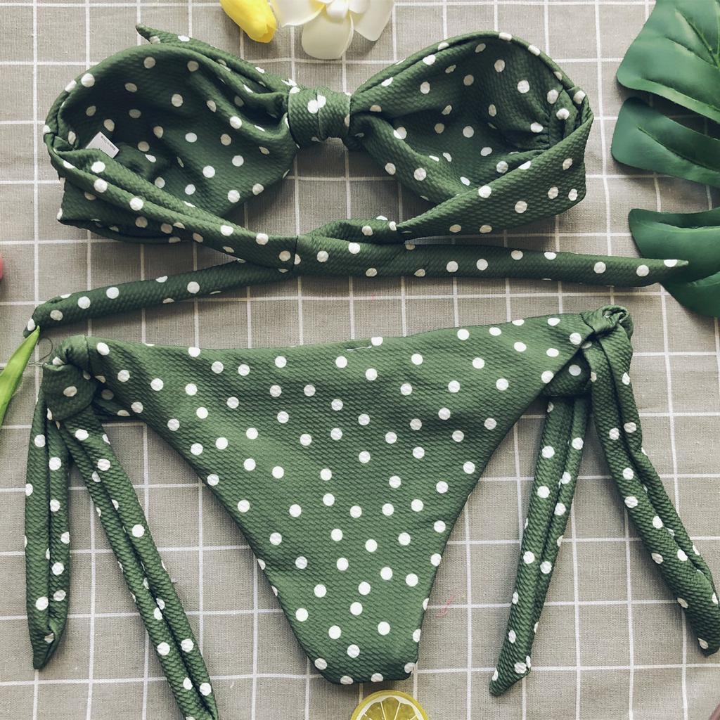 Sexy Polka Dot Bandeau Bikini Set Swimsuit Women Swimwear Bandage Two Piece Bathing Suit