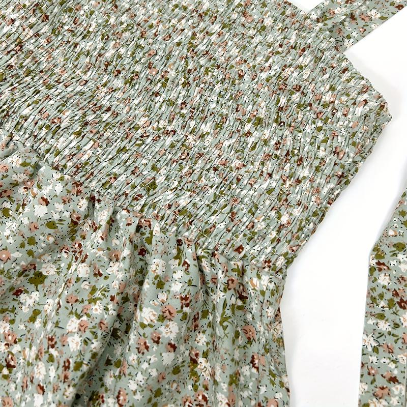 Spring New Floral Suspender Dress for Women, French Lace-up Waist and Thin Short Skirt, Holiday Style Is Fresh