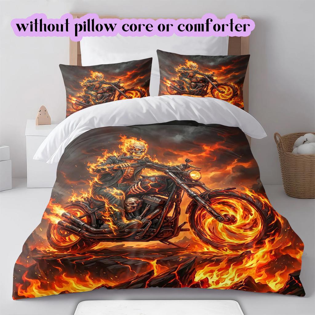 Fire and Death Pattern Bedding Quilt Set Quilt Cover Pillowcase Home Decoration Birthday Gift (1 * duvet cover + 2 * pillowcase, without core)