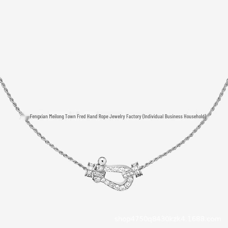 Women's 18K Rose Gold Fred Medium Diamond Horseshoe Necklace with Horizontal Nautical Buckle Choker.