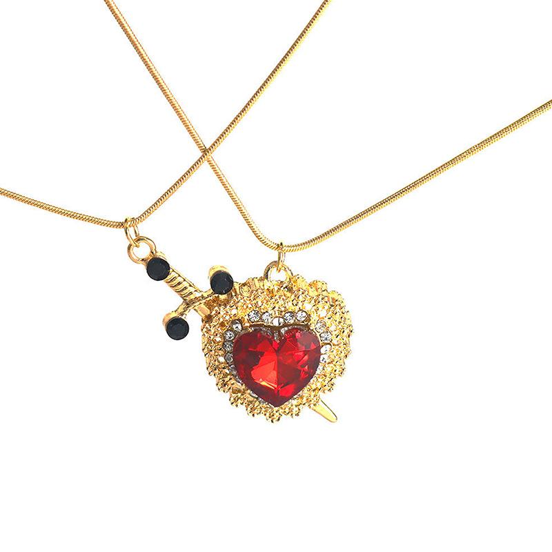 2pcs Fashion Creative Love Sword Heart Shape Pendant Necklace Couples Women and Men Party Jewelry Couple Gift Accessories