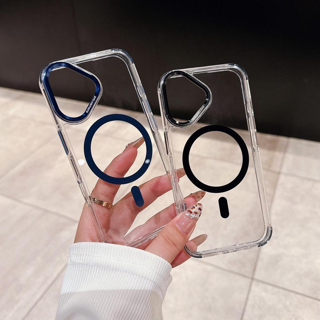 Crystal Color Magnetic Phone Case for Apple 17 Pro Max with Trendy Metal Lens Frame and Large Hole
