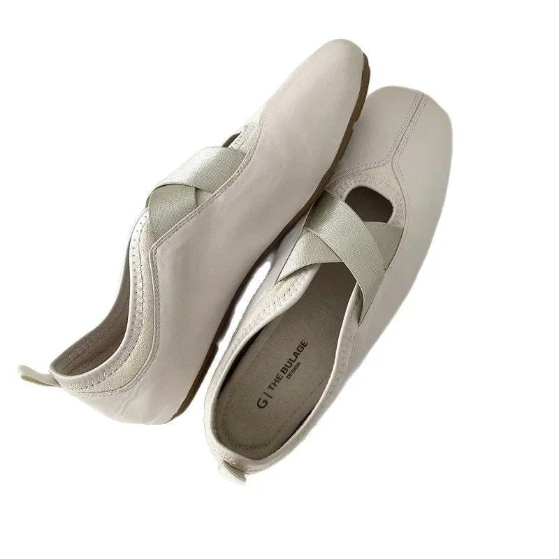 Fashion 2025 New Women's Ballet Slippers Pink Soft Sole Shallow Heel Round Head Fiberglass Fabric Retro Style Low Heel