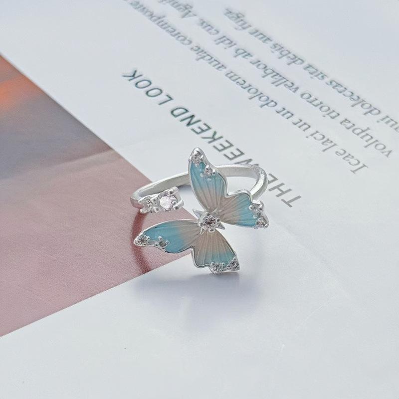 Small Fresh Exquisite Niche High-End Enamel Butterfly Zir*****Pen Ring Women'S Light Luxury Temperament Fashion Index Finger Ring