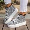 Fashion Luxury Sequined Thick Bottom Skate Shoes Women 2025 Autumn Round Toe Lace Up Casual Shoes Comfort Soft Sole Non Slip Sneakers