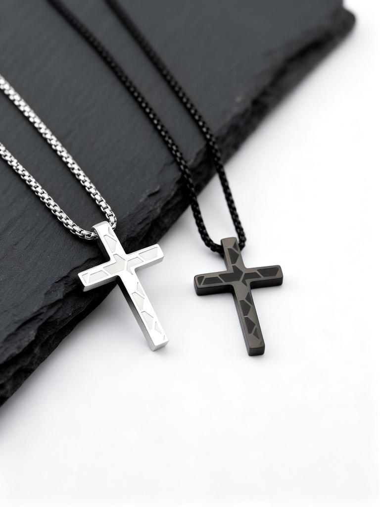 Scripture 1:9 Cross Necklace for Men,Stainless Steel Football Pattern Cross Pendant,Christian Classic Jewelry Gift
