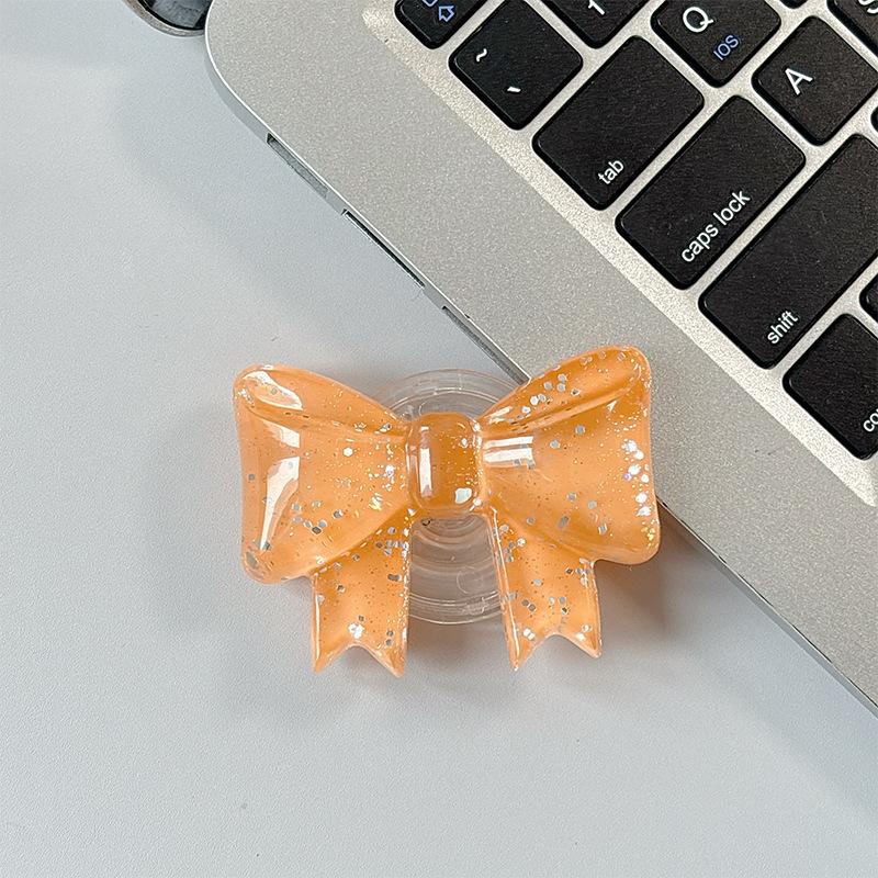 Creative Glitter Bow Solid Color Ring Three-Dimensional Mobile Phone Airbag Bracket Telescopic Paste Desktop Support Portable
