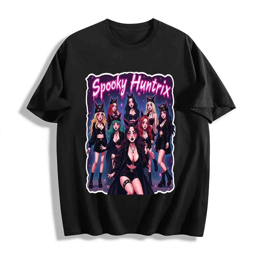 

Spooky Huntrix Gothic Girl Group Print Top E-Girl Aesthetic Cool Casual Tee Pure cotton T-shirt XXS