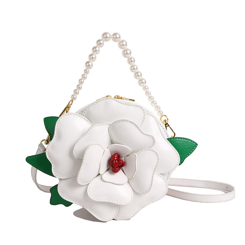 Small-scale designed flower-shaped small round bag, single shoulder cross-body bag, pearl handbag for formal events