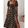 Bedrucktes Neckholder-Kleid mit schmalem Schlitz und Blumenmuster im französischen Stil