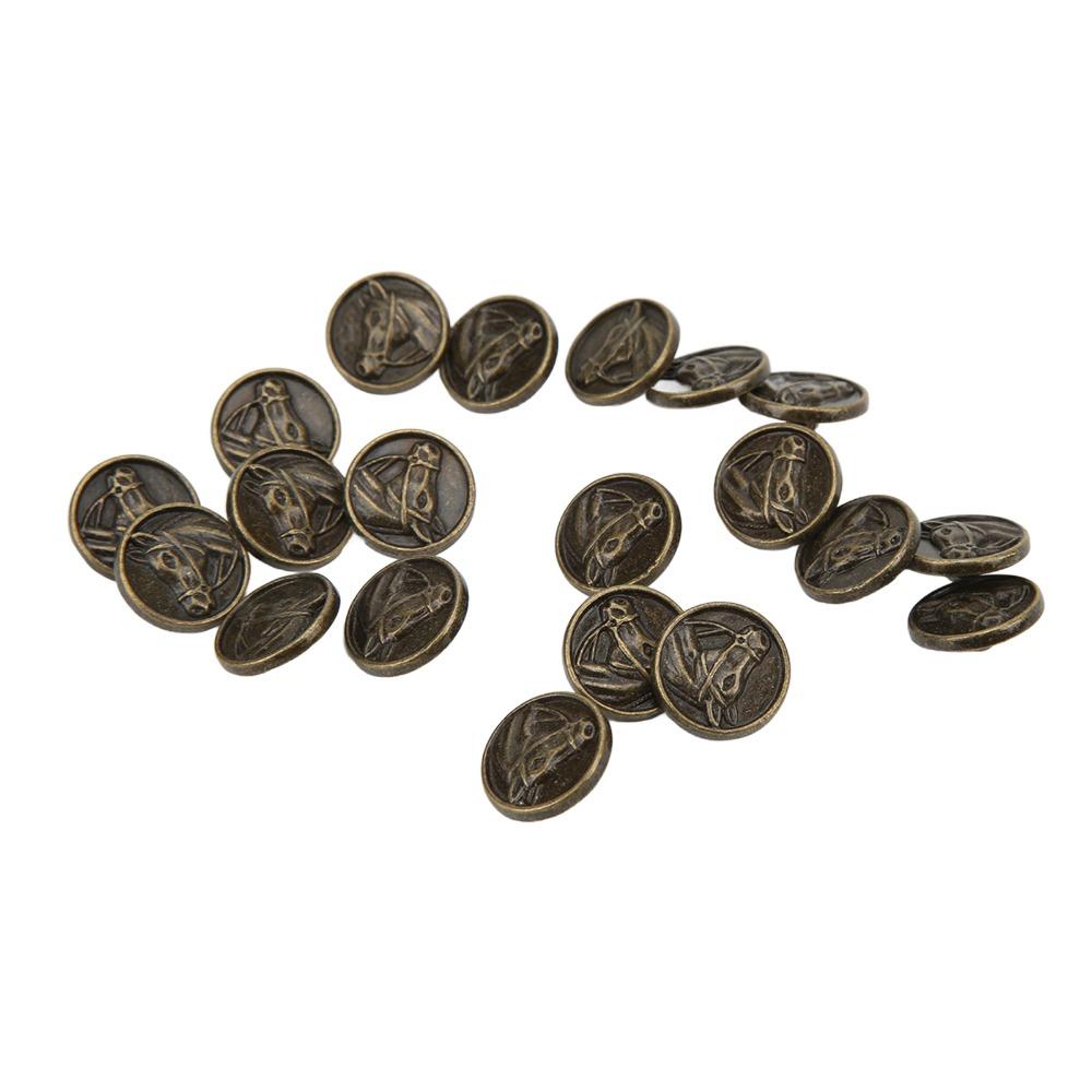20pcs Round Shape Zinc Alloy Buttons Horse Head Engraved 15mm Diameter Horse Carved Buttons Antique Bronze Buttons DIY Crafts