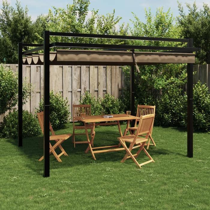 VidaXL Tonnelle de jardin avec toit rétractable taupe 3x3 cm aluminium, tonnelle de jardin, tonnelle de patio, pavillon de 4003970