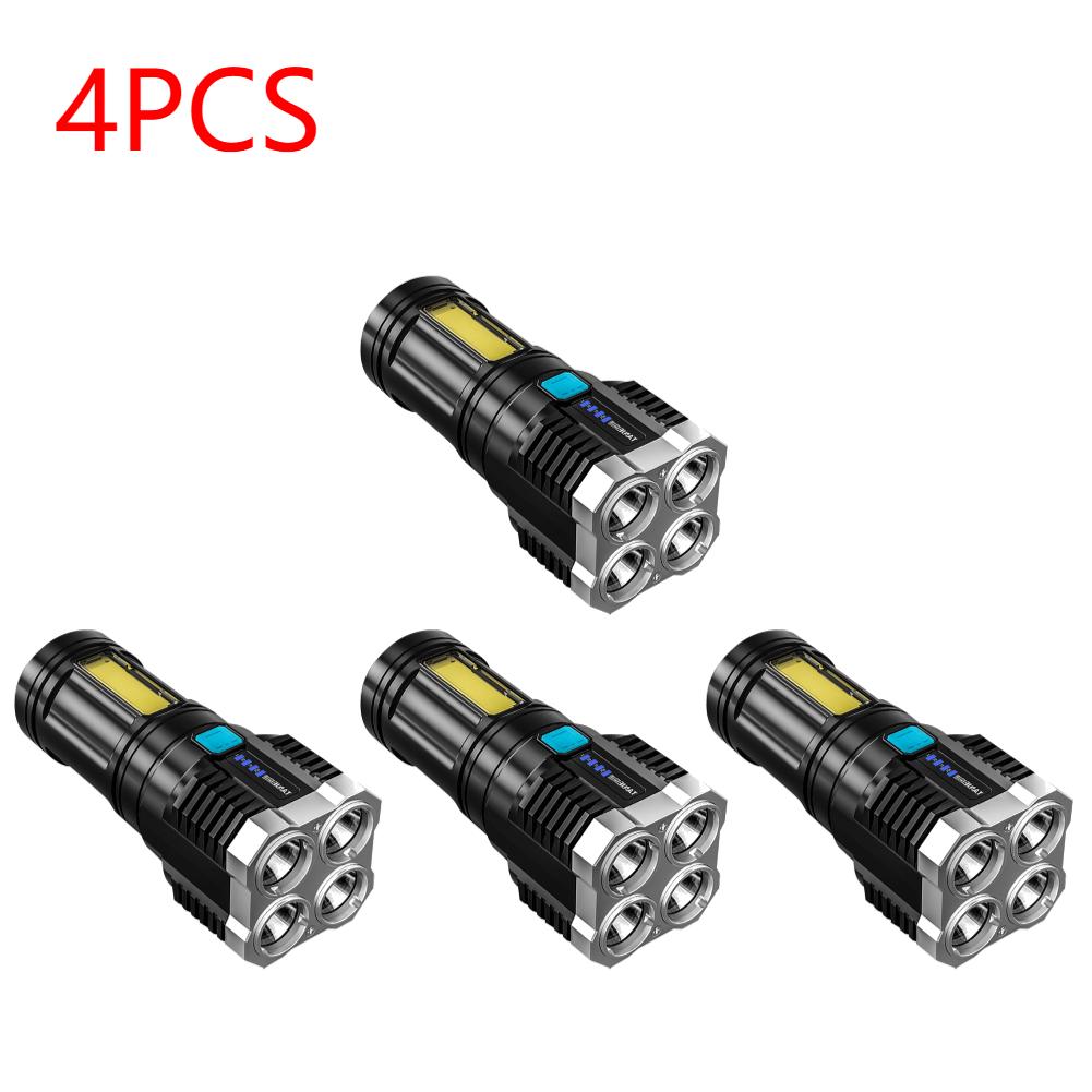High Power LED Flashlights Camping Torch With 4 Lamp Beads And COB Side Light Rechargeable Portable Hand Lantern 4 Lighting Mode