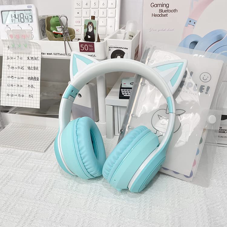 Bluetooth Cat Ear Wireless Headphones with Rainbow Color Adjustable Wired and Wireless New Language For Exquisite Perfect Gift 5.1 Headphones, LED,