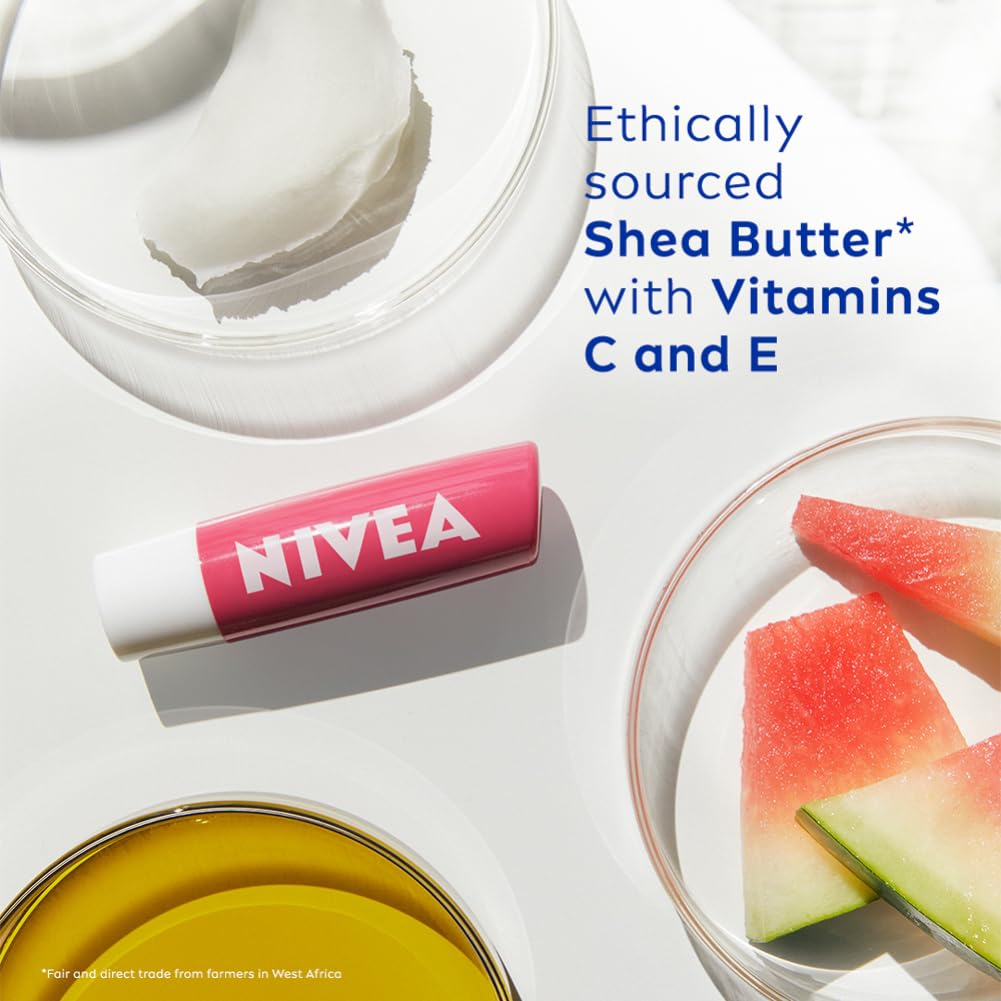 NIVEA Watermelon Shine Lip Balm 4.8g Pack Of 1 For Soft Glossy Lips With Natural Oils Long Lasting Moisture Care