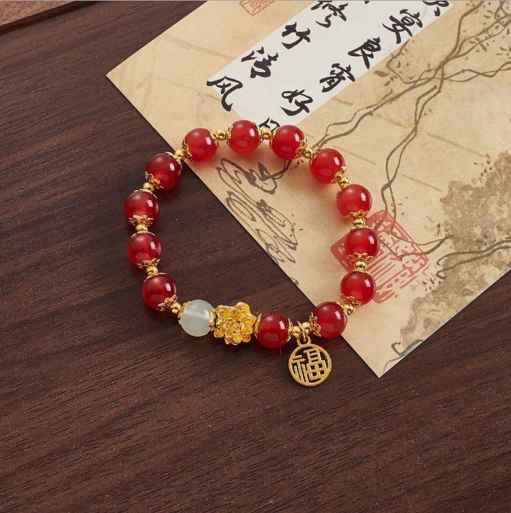 Clear Lotus Beaded Bracelet: Chinese Style Light Luxury Versatile Jewelry for Women