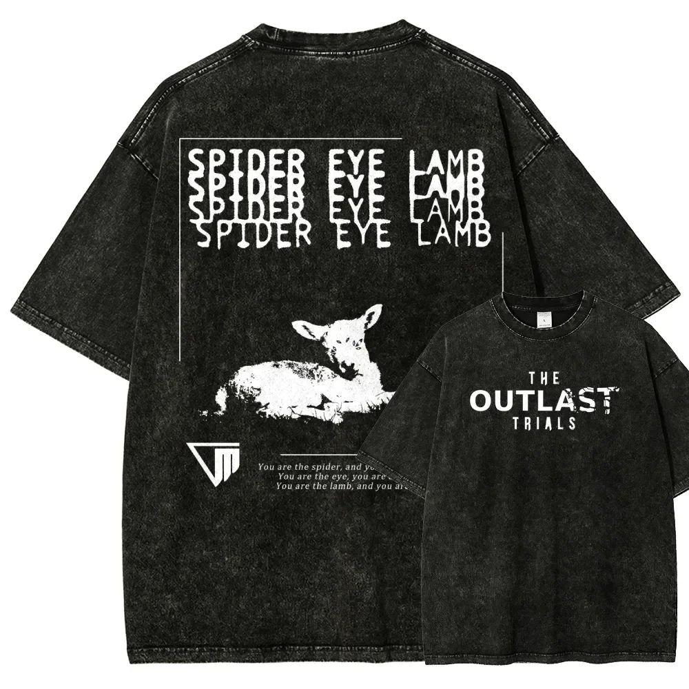 Das Outlast Trials T-Shirt Vintage-Waschung Horror-Spiel Grafik Unisex Oversized Rundhals Baumwolle Kurzarm T-Shirt Tops Heißer Verkauf
