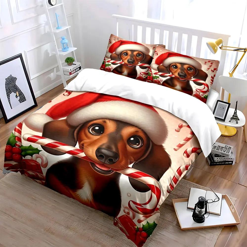 Christmas Dog Theme Decor Set Soft Comfortable Duvet Cover Bedding Set Included 1*Duvet Cover & 2*Pillowcases gift