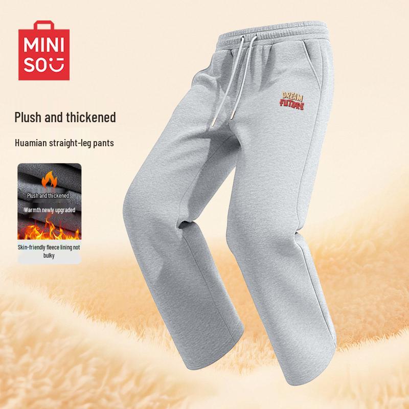 

MINISO Men s Heavyweight Fleece Straight-Leg Casual Pants 3XL