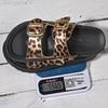 Leopard Print Cross Rivet Thick-Soled Women's Slippers - Summer 2025 European American Fashion with Single Strap Buckle in Plus Sizes.