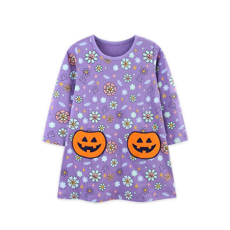 European and American Style Children's Dress 25 New Autumn Products Round Neck Girls' Beautiful Dress Halloween Baby Long-Sleeved Children's Dress