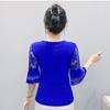 New Summer Sexy V-Neck Hollow Out Hot Diamonds Women's T-Shirt Half Sleeve Fashion Tops Classic Elasticity Mesh Flower Tees