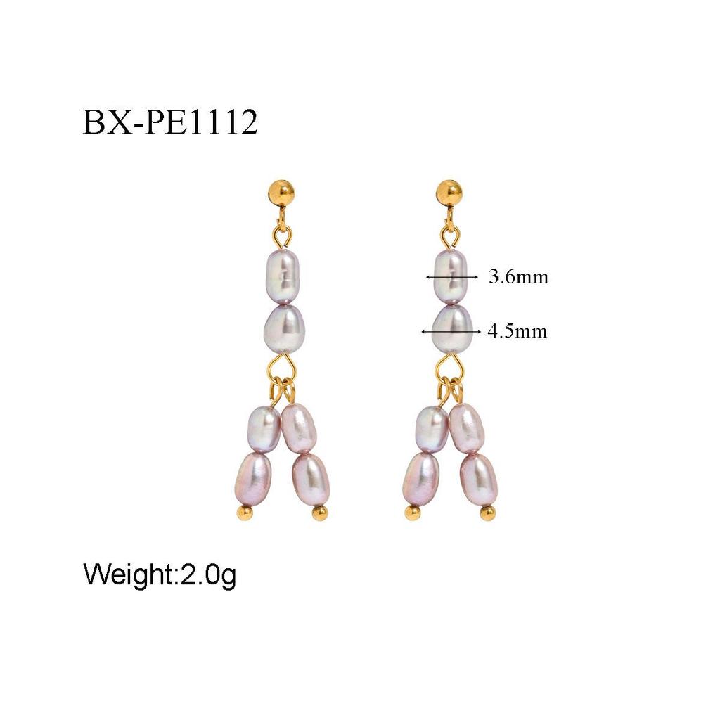 European Baroque Freshwater Pearl Tassel Hoop Earrings, Stainless Steel Gold-Plated, Face-Slimming Ear Jewelry for Women