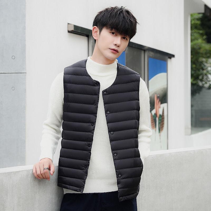 Men's Lightweight Collarless Down Vest for Autumn/Winter - Plus Size, V-Neck, Shoulder Cape.