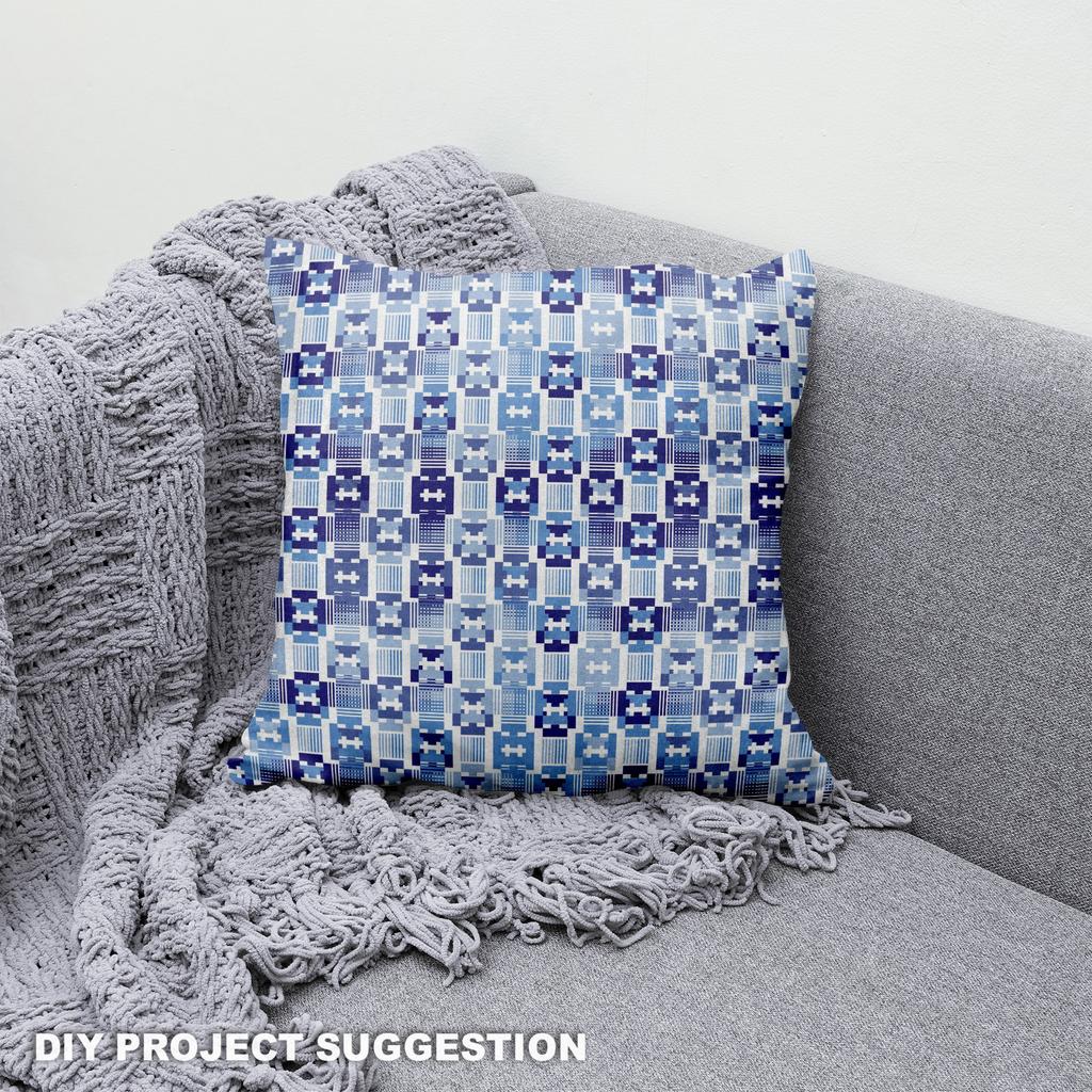 Royal Samt Stoff Polyester Zum Nähen - Motiv Blaues Schachbrett
