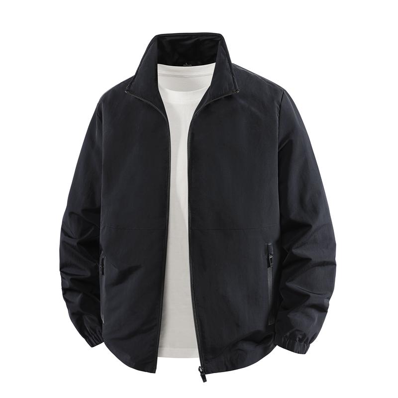 Large Size Men's High Quality Outdoor Sports Jacket Stand Collar Coat Casual Jacket Solid Color