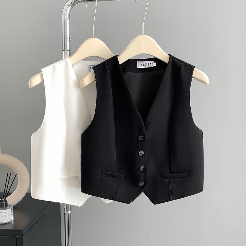 Spring Fashionable Women's Short Suit Vest Sleeveless Jacket with Slim
