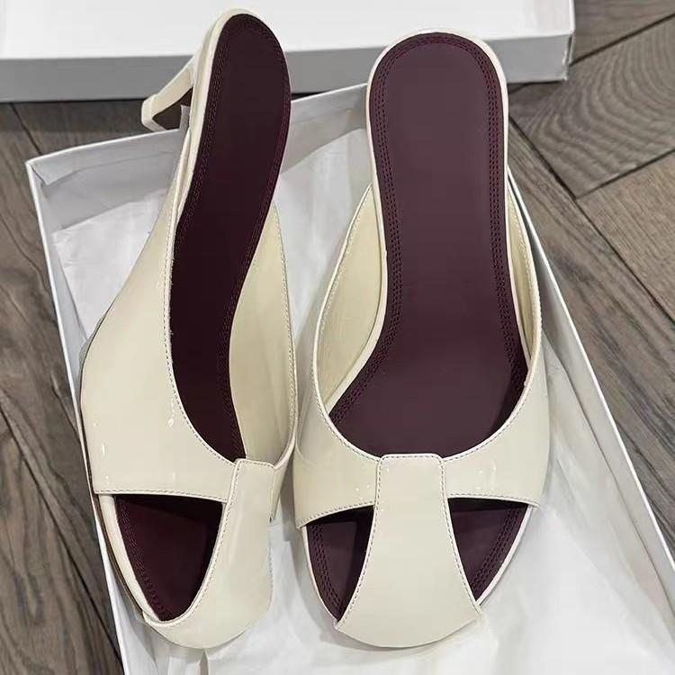 Fashion Thin Heels Low Cover Toe Shoes Slippers Casual Slides Slipers Women Luxury Fretwork Summer Genuine Leather 2025 Rome Fabric Sexy