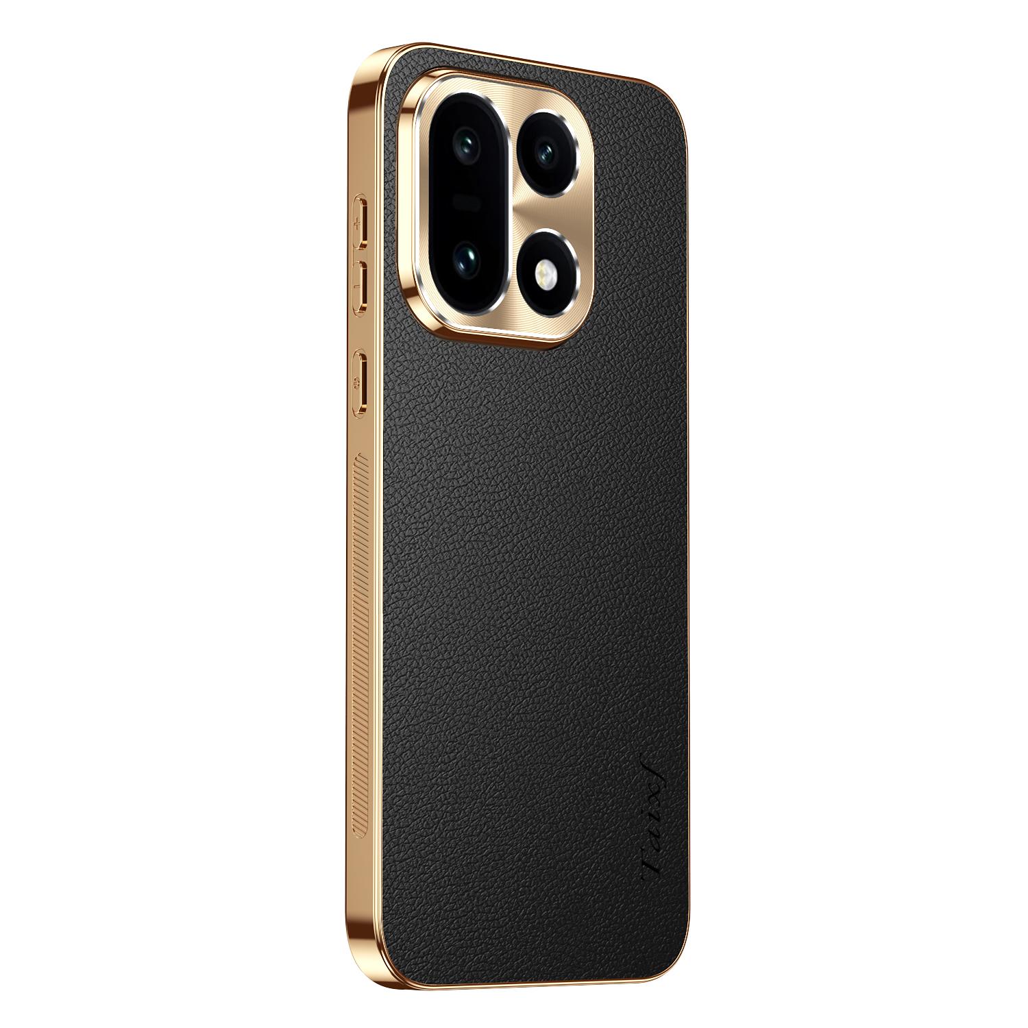 

Чехол для телефона из ПУ кожи с гальваническим покрытием, противоударный, с текстурой личи, мягкий ТПУ каркас для OnePlus 15 1+15 OnePlus 15 чёрный