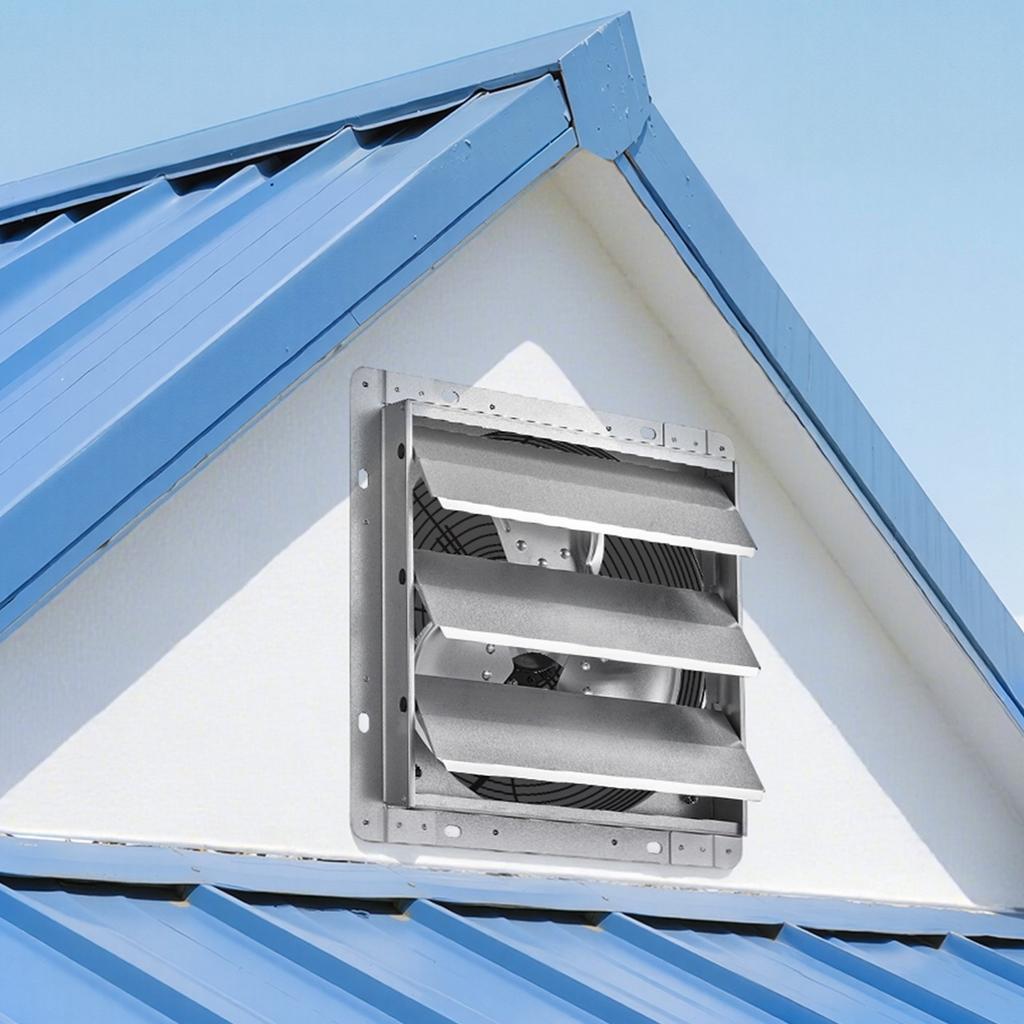 Ventilador de Extracción con Persiana de 312 mm Montado en Pared 1250 CFM Persianas Automáticas, Carcasa Robusta de Acero, Bajo Ruido, Motor de CA, Ventilación y Refrigeración para Ático,