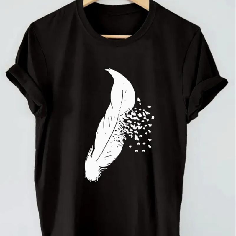 

Модная женская футболка с принтом «Исчезающие перья», забавная повседневная футболка с круглым вырезом и короткими рукавами, летняя женская футболка 8XL