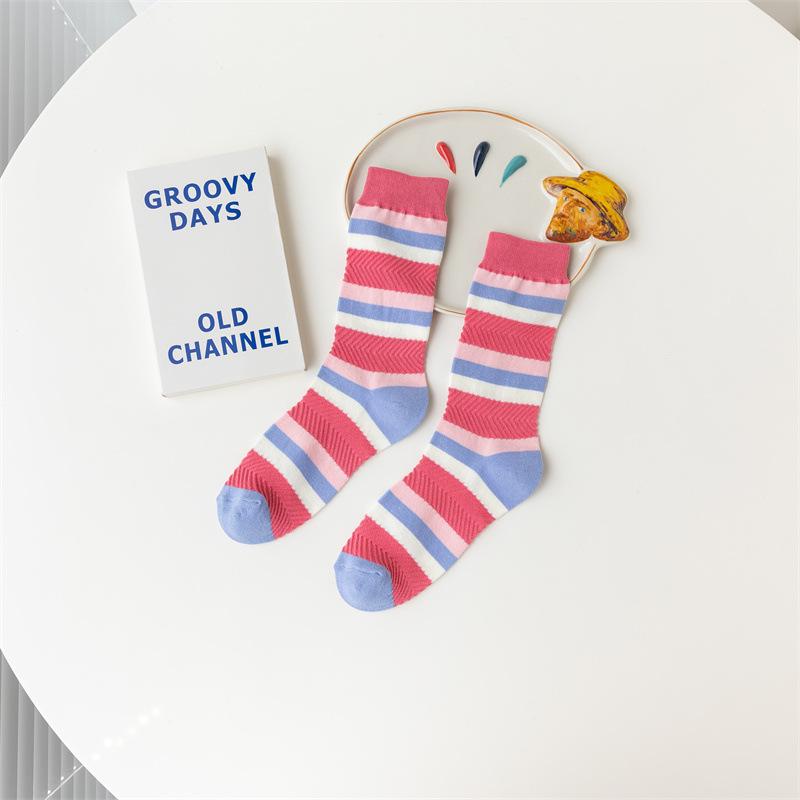 Women's Spring and Autumn Trend Color Striped Anti Woven Craft Tube Socks