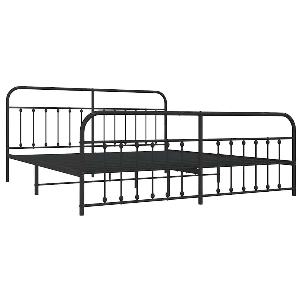 vidaXL Bed Frame with Headboard and Footboard Metal Black 200x200 Cm