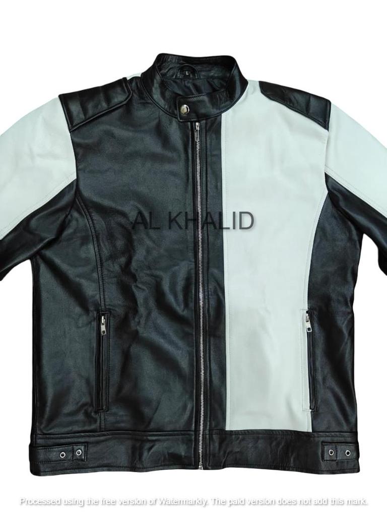 Lambskin Real Men's Jacket Black & White Genuine Leather Handmade Lambskin Soft Stylish